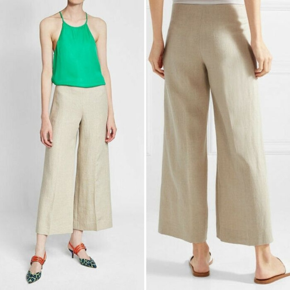Theory Terena B Khaki Linen Culotte Crop Pants - 2